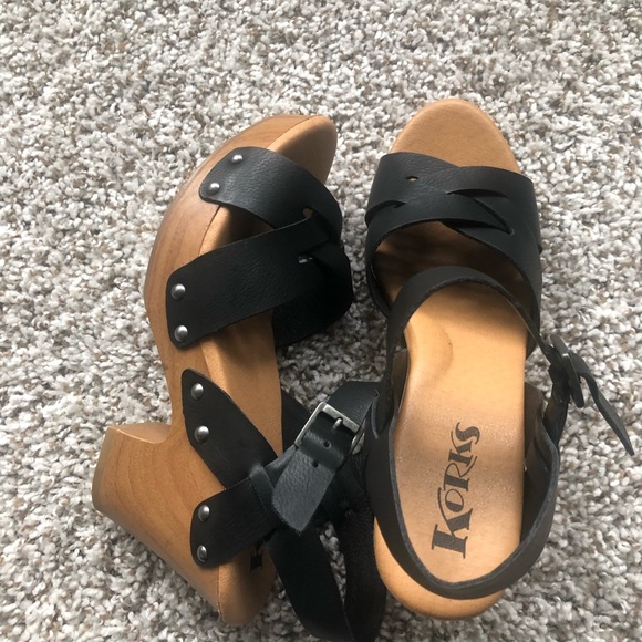 KorkEase Shoes Korks Wausau Clogs Black Wood Wedge Platform